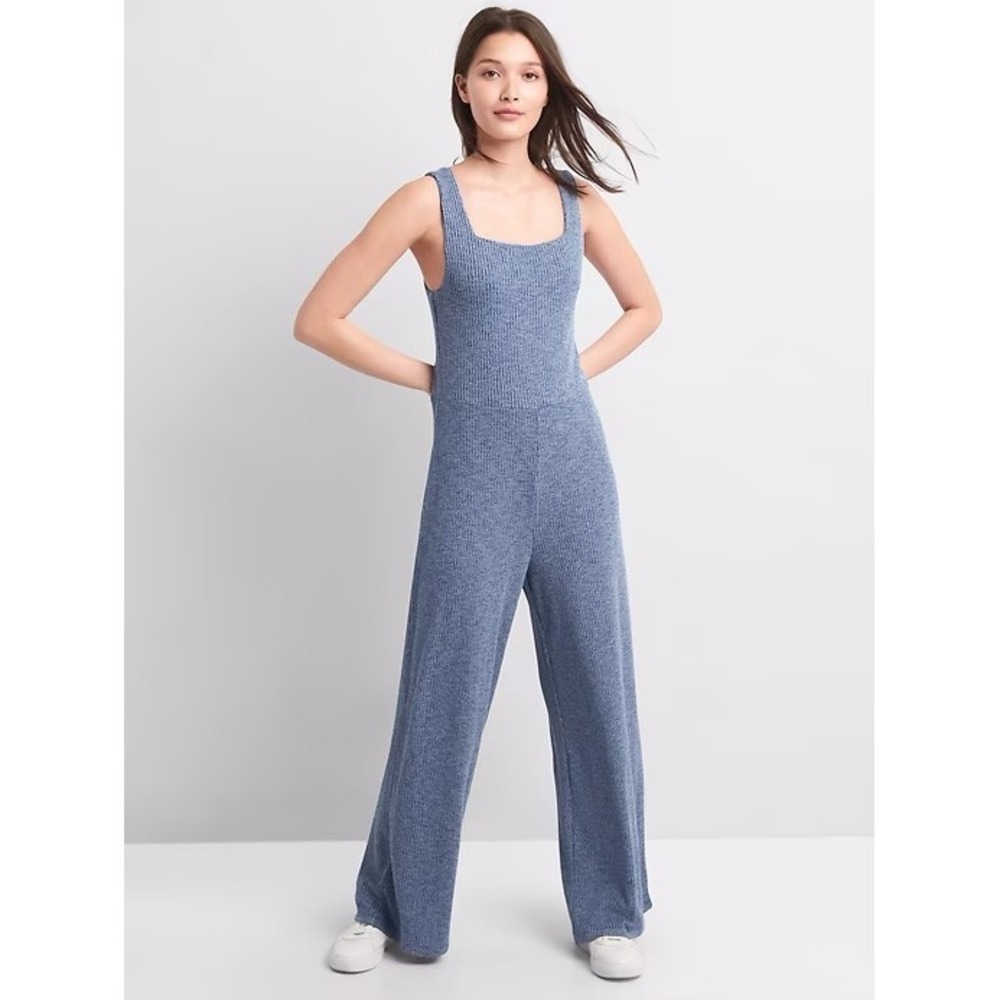 NWT Gap Women's XL Blue Soft Spun Square Neck Wide Leg Knit Jumpsuit